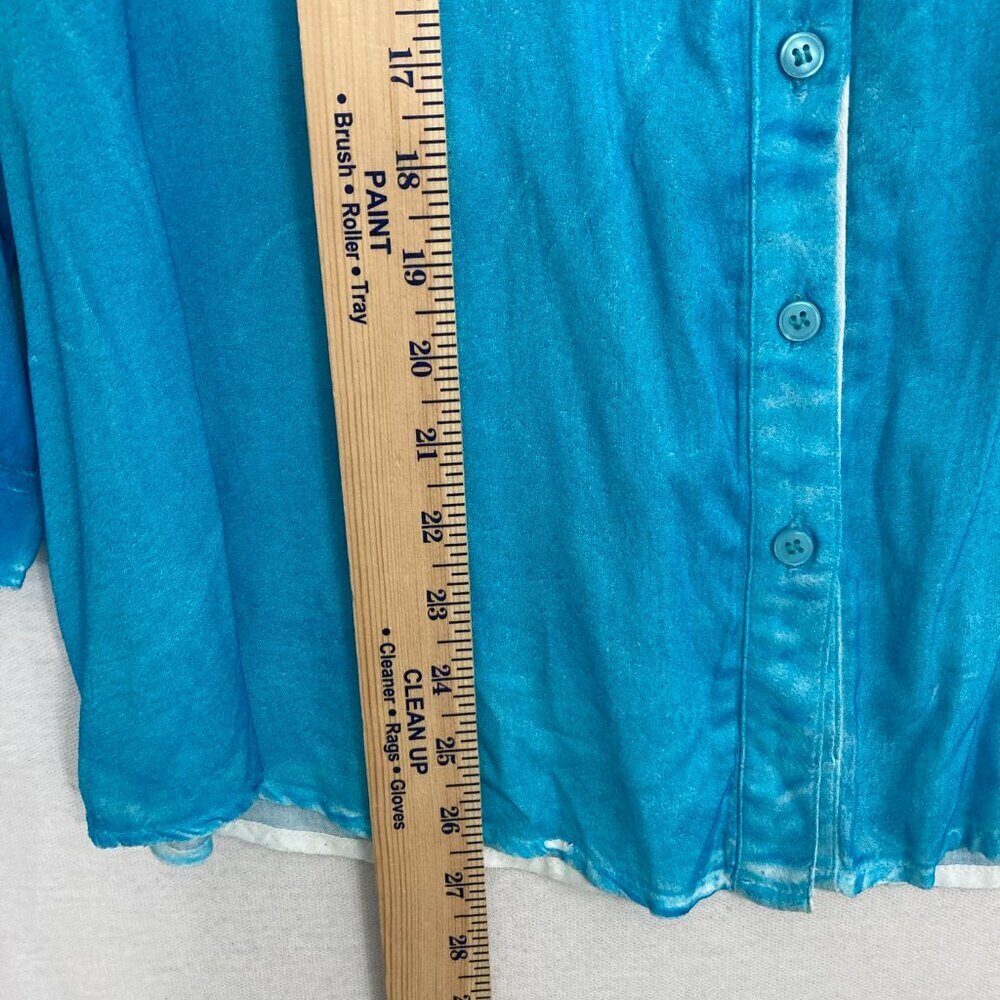 New Chico's Blue Aqua Color‎ Spray Ultra Soft Flowy Button Down XL/3 Preppy - Picture 6 of 12